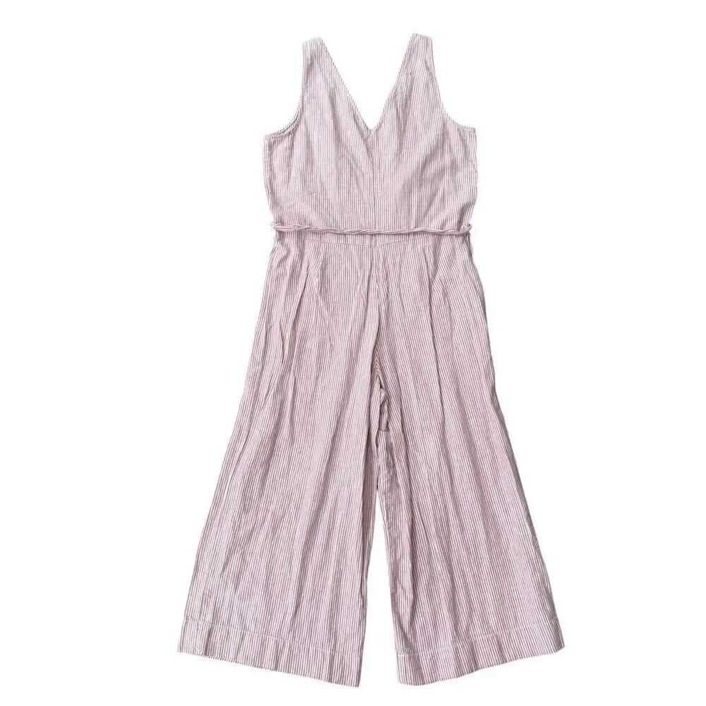 BEACHLUNCHLOUNGE Lennon Tie Waist Linen/Cotton Jumpsuit oversized wide leg sz S
